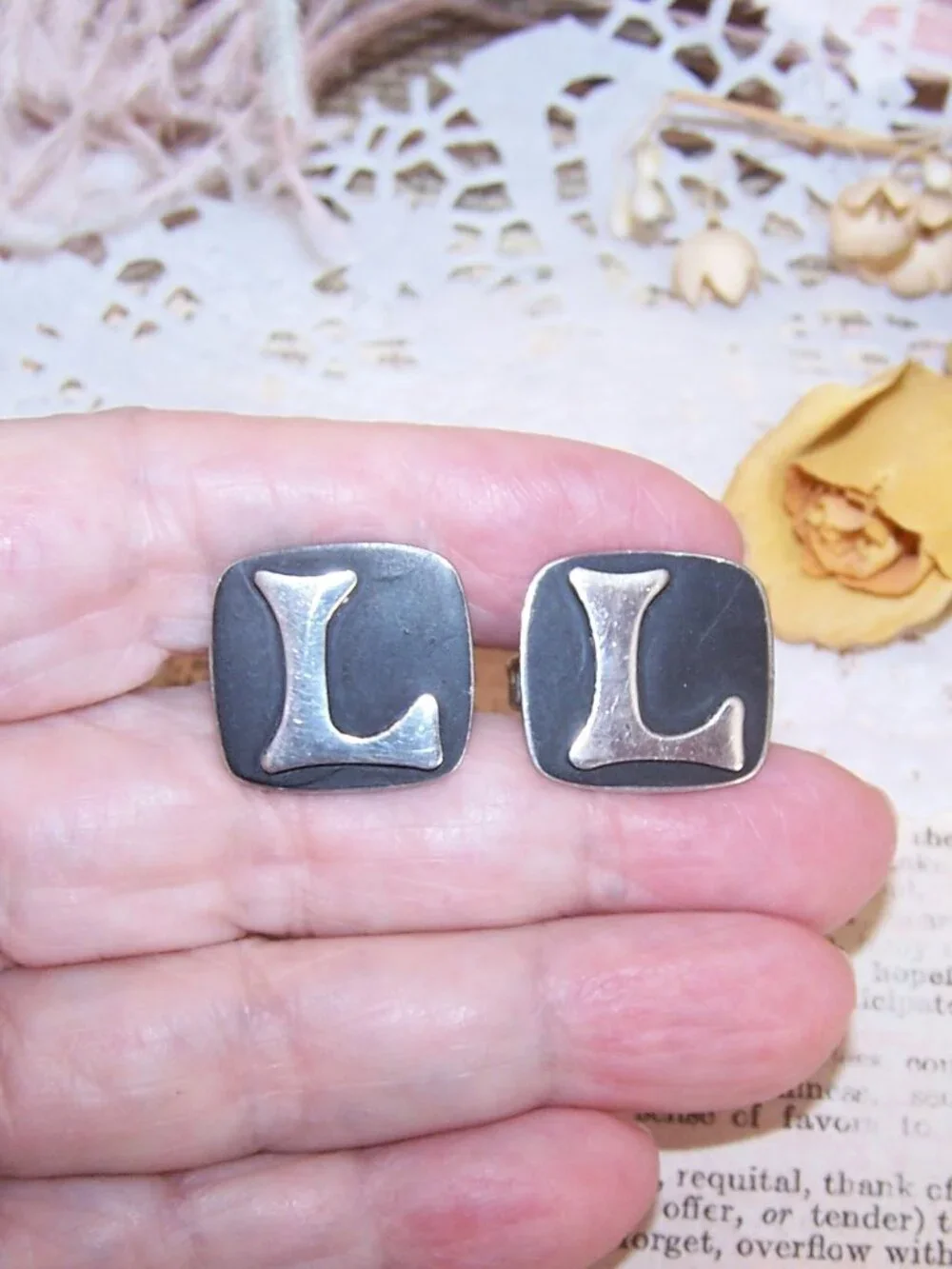JOSE LUIS FLORES JLF Taxco Mexico Eagle 3 Sterling Silver Cufflinks - Initial L